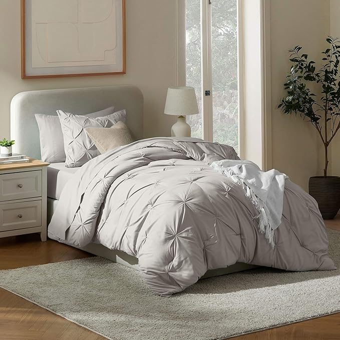 Nestl Twin Comforter Set 5 Piece - Pintuck Twin Bedding Sets Linen, College Dorm Room Essentials for Girls and Boys Bed in a Bag Twin All Season, Twin Comforter Set with Sheets, Pillowcase and Sham