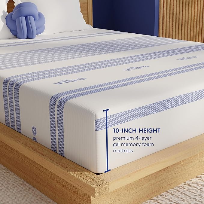 Vibe Gel Memory Foam Mattress, Fiberglass Free 10-Inch CertiPUR-US Certified Bed-in-a-Box, King, White