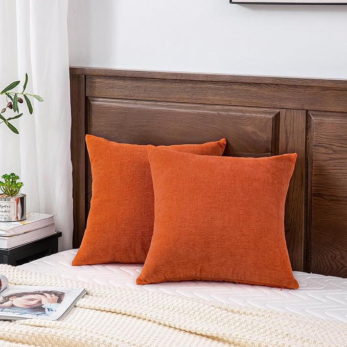 GAWAMAY Decorative Square 16x16 Inch Throw Pillow Covers Set of 2, Super Soft Chenille Pillows Farmhouse Fall Pillowcase for Living Room Bedroom Sofa Couch Cushion Cover Burnt Orange 40x40cm