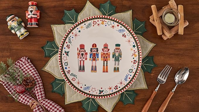 Bico Christmas Soldier Dinner Plates Set of 4, 11 Inch Large Ceramic Plates for Pasta, Steak, Stylish Serving Dishes, Microwave and Dishwasher Safe, Gift for Housewarming and Christmas
