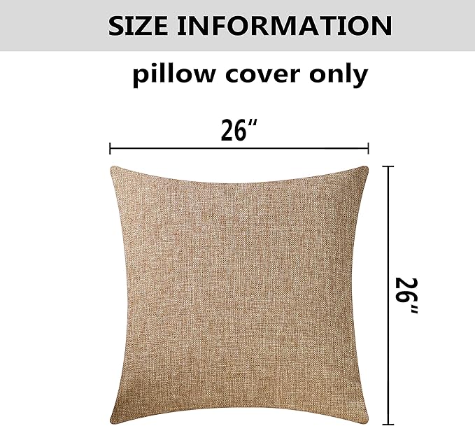 Home Brilliant Decoration Linen Set of 2 Large Pillow Covers Cushion Covers for Living Room Couch Patio, 26x 26 inch(66cm), Natural Linen