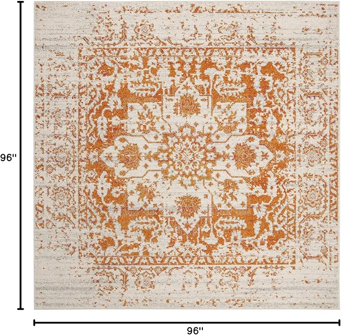SAFAVIEH Madison Collection Area Rug - 8' Square, Orange & Ivory, Snowflake Medallion Distressed Design, Non-Shedding & Easy Care, Ideal for High Traffic Areas in Living Room, Bedroom (MAD603P)