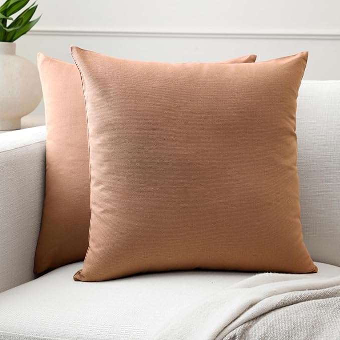 Encasa XO Throw Pillow Covers 20x20 in Set of 2 Tan | No Inserts | Cotton Pillow Covers for Living Room, Bed, Sofa, Couch | Decorative Cushion Covers with Improved Zippers