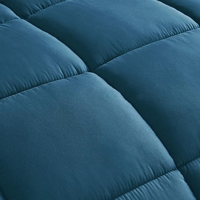 Chezmoi Collection 3-Piece All Season Queen Comforter Set Teal, Soft Quilted Down Alernative Duvet Insert with Corner Tabs, Lightweight Microfiber Bedding, 88 x 88 Inches