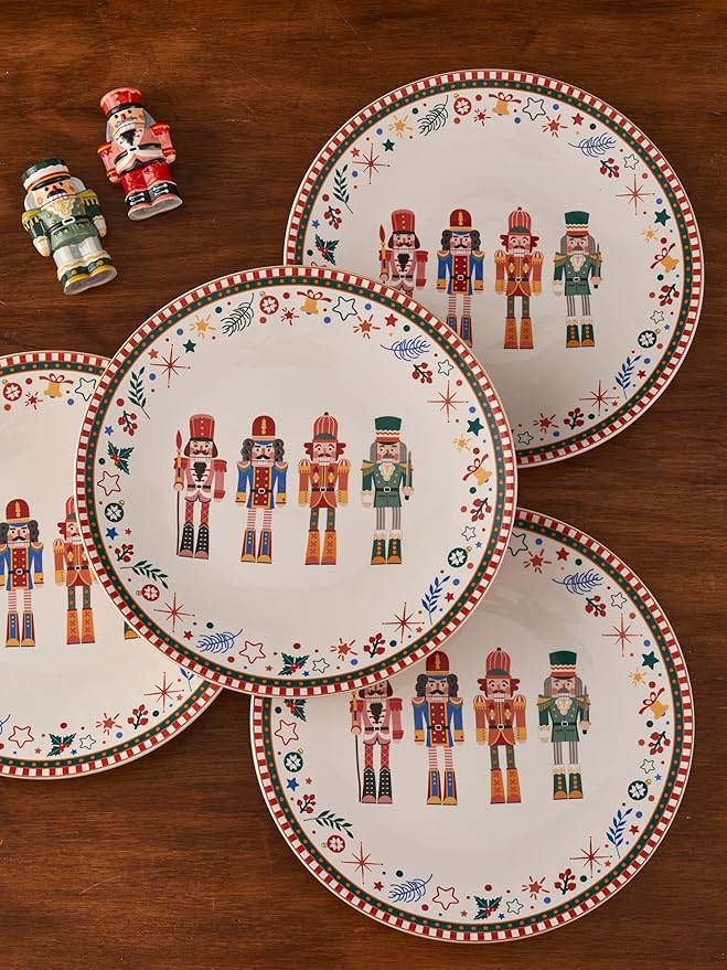 Bico Christmas Soldier Dinner Plates Set of 4, 11 Inch Large Ceramic Plates for Pasta, Steak, Stylish Serving Dishes, Microwave and Dishwasher Safe, Gift for Housewarming and Christmas