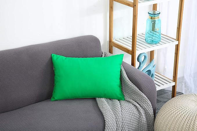 TangDepot Handmade Decorative Solid 100% Cotton Canvas Throw Pillow Covers/Pillow Shams, (12"x20", Bright Green)