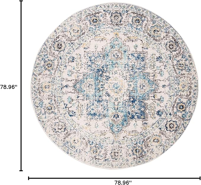 SAFAVIEH Madison Collection 6'7" Round Turquoise/Ivory MAD603K Oriental Snowflake Medallion Distressed Non-Shedding Dining Room Entryway Foyer Living Room Bedroom Area Rug