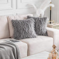 Home Brilliant Faux Fur Euro Sham Pillow Covers Large Throw Pillow Covers for Couch Living Room, 24 x 24 inch, 60 x 60cm, Set of 2, Dark Grey