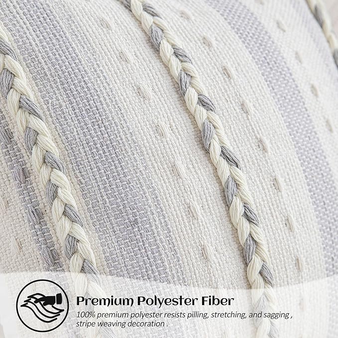 Grey Boho Striped Pillow Covers Set of 2-18x18 Inch Farmhouse Coastal Decorative Throw Pillows, Neutral Accent Textured Square Pillowcase for Couch Living Room, Bed, Sofa Chair Home Decor