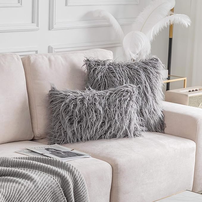 Home Brilliant Dark Grey Throw Pillow Covers Decorative Fur Oblong Throw Pillow Case Rectangle Cushion Cover, 2 Pcs, 12x20 Inches, 30x50cm