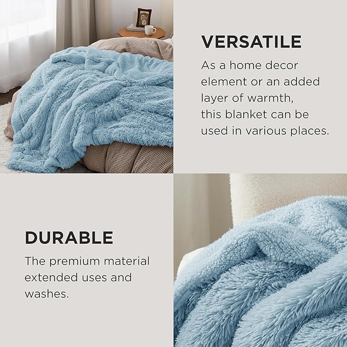 Bedsure GentleSoft Fluffy Light Sky Blue Throw Blanket, Dusty Baby Blue Decor Gifts for Women Men, Soft Cozy Fuzzy Plush Warm Minky Thick Sherpa Fleece Faux Fur Throw Blanket for Couch Bed, 50x60