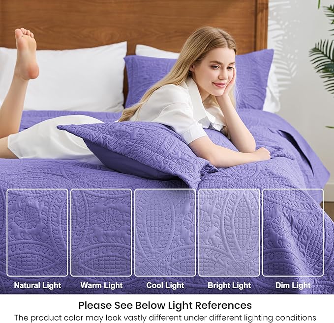 Love's cabin Twin Quilt Bedding Set Deep Purple Bedspreads - Soft Bed Summer Lightweight Bedspread Comforter - Coin Pattern Bedding Coverlet for All Season - 2 Pieces (1 Quilt, 1 Pillow Sham)