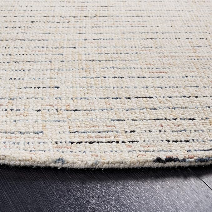 SAFAVIEH Abstract Collection Accent Rug - 4' Square, Ivory & Blue, Handmade Wool, Ideal for Living Room, Bedroom, Dining Room (ABT468M-4SQ)