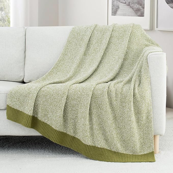 Carriediosa Heather Throw Blanket 60" X 80" Twin, 400GSM Ultra Soft Microfiber Fuzzy Fluffy Reversible Knitted Blankets Cozy Plush Lightweight and Warm Fall Throws for Couch, Bed, Sofa, Olive Green