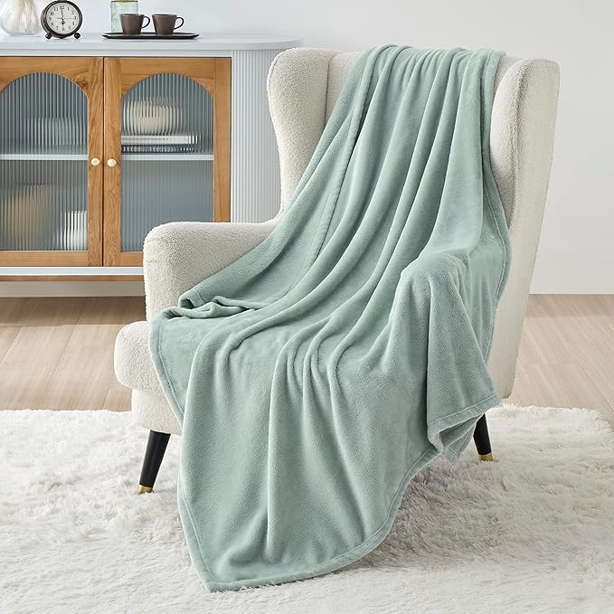 Bedsure GentleSoft Fleece Throw XL Blanket Sage Green - 300GSM Soft Lightweight Plush Cozy Blankets for Bed, Sofa, Couch, Travel, Camping, 50x70 inches