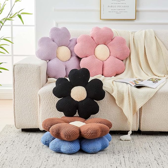 Flower Throw Pillow, Cute Flower Shaped Pillow Decorative Throw Pillow for Bed Couch, Soft Daisy Pillows Floor Seating Cushion Cushions (14.9 Inch Purple)
