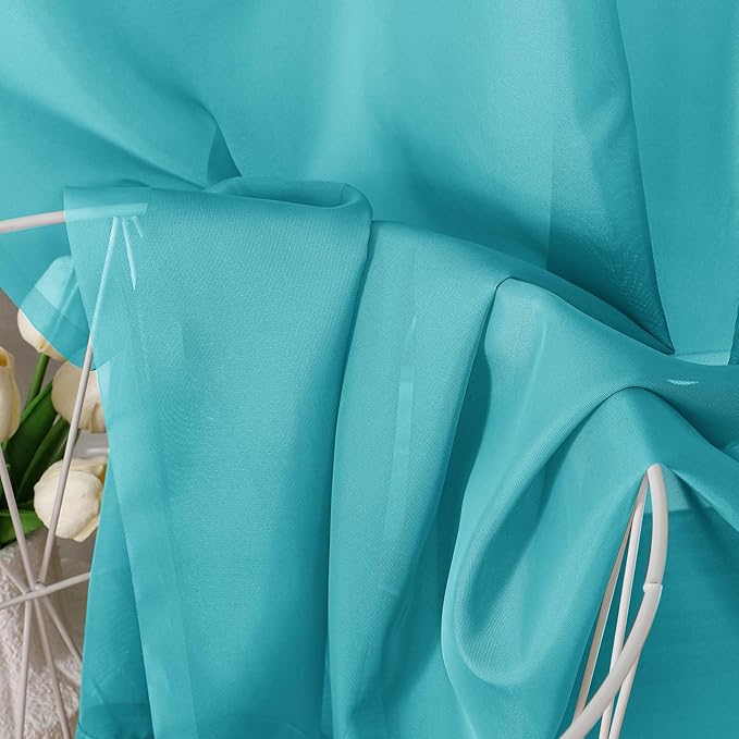 Aiyufeng Turquoise Sheer Curtains 45 Inch Length 2 Panels Set, Light Filtering Airy Rod Pocket Turquoise Window Curtain Treatment Drapes for Kitchen Bedroom Living, Each 42Wx45L Inches