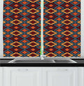 Lunarable Ethnic Kitchen Curtains, Tribal Motif Effect Mexican Folkloric Colorful Geometric Shapes, Window Drapes 2 Panel Set for Kitchen Cafe Decor, 55" x 30", Dark Teal Marigold and Ruby