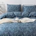 HoneiLife Duvet Cover Sets Twin - 100% Cotton Floral Comforter Cover, 2-PCS Breathable Bedding Set with Zipper Closure & Corner Ties, Wildflower Duvet Cover for All Season Use,Blueblack, King