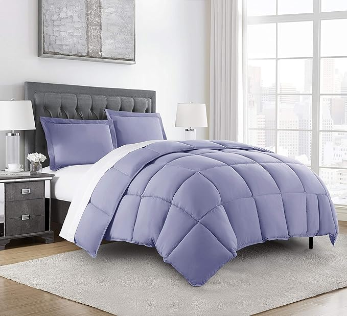 Chezmoi Collection 3-Piece All Season Oversized King Comforter Set Lavender, Soft Quilted Down Alernative Duvet Insert with Corner Tabs, Lightweight Microfiber Bedding, 110 x 96 Inches