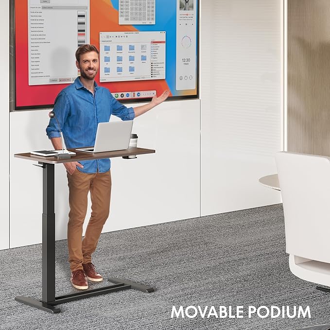 FLEXISPOT H7 Adjustable Overbed Bedside Table with Wheels Pneumatic Mobile Standing Desk Laptop Desk Rolling Computer Cart Movable Table Hospital Home Use(31.5" W x 17.7" D, Maple Large)