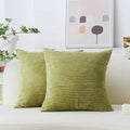 Home Brilliant Throw Pillow Covers 18x18 Set of 2 Soft Velvet Corduroy Striped Square Throw Pillows Cushion Cover for Couch Spring Decor, 18 x 18 inch, Grass Green