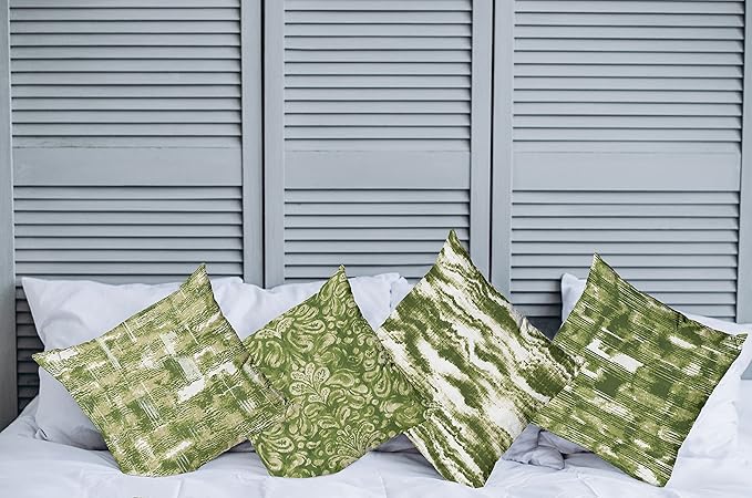Ambesonne Vintage Throw Pillow Cushion Case Pack of 4, Abstract Grunge Effect Brushstrokes and Waving Striping Stains Paisley Drops, Modern Accent Double-Sided Digital Printing, 18", Khaki Olive Green