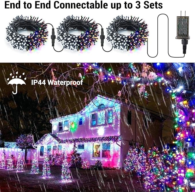 Brizled Color Changing Tree Lights, 115ft 300 LED Christmas String Lights with Remote, 11 Modes Cool White & Multicolor Christmas Lights Connectable Xmas Lights Green Wire for Xmas Home