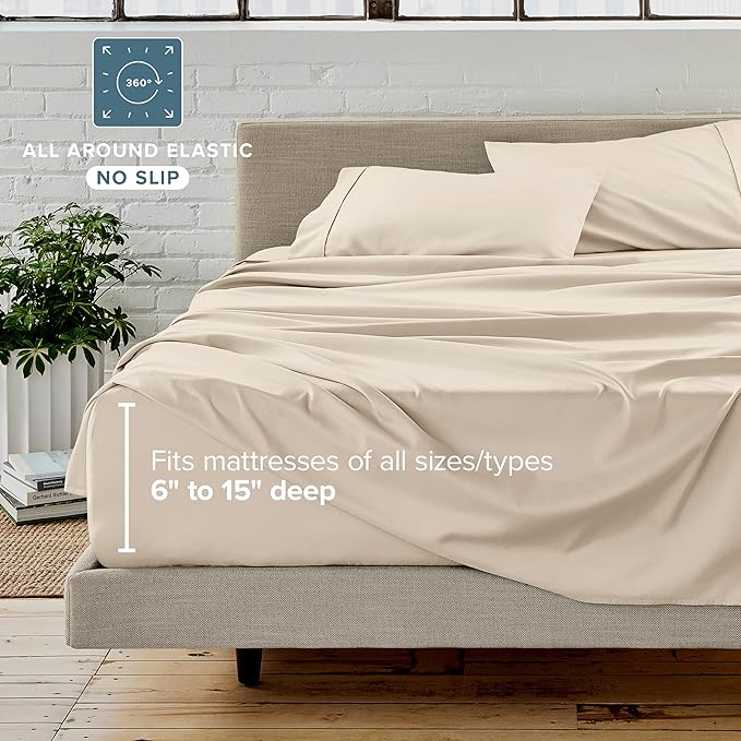 Bare Home Bed-in-A-Bag 5 Piece Comforter & Sheet Set - Twin - Goose Down Alternative - Ultra-Soft 1800 Premium Bed Set (Twin, Sand/Sand)