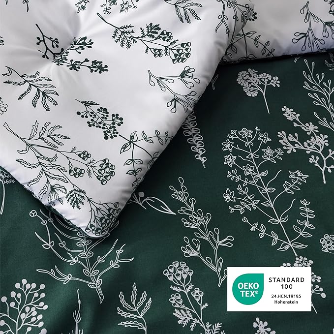 Bedsure Twin/Twin XL Comforter Set - Emerald Bed Set, 2 Pieces Cute Floral Bedding, 1 Soft Reversible Botanical Flowers Comforter and 1 Pillow Sham