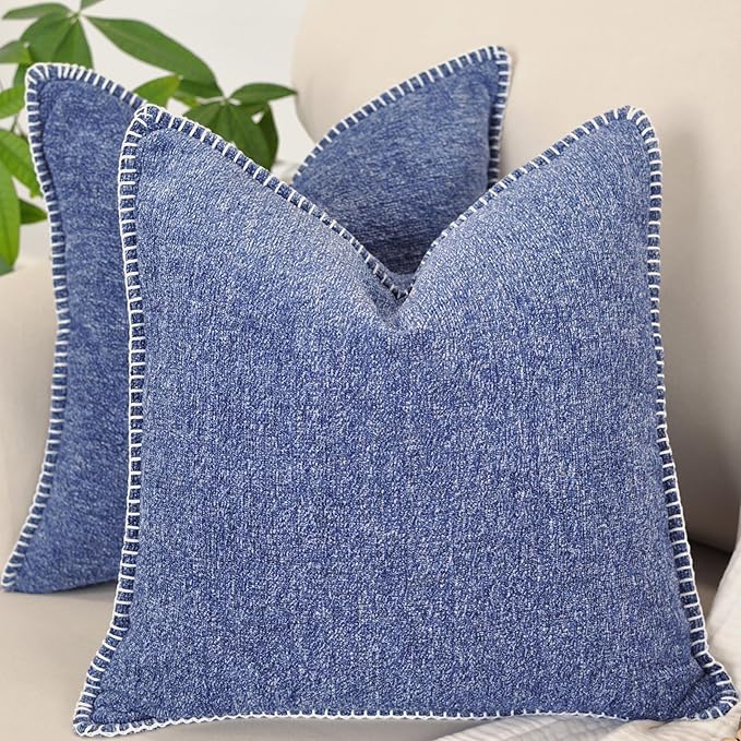 24x24 Pillow Covers Set of 2 Navy Blue Soft Textured Chenille, Soft Cozy Large Cushion Covers for Couch, Modern Square Big Pillowcases, Decorative Farm House Oversized Euro Shams Sofa Pillow Covers