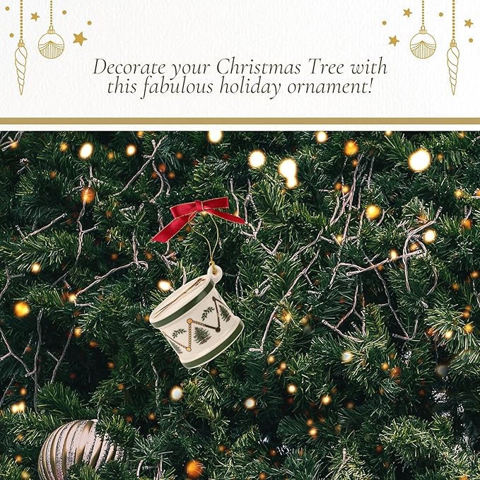 Spode Christmas Tree Drum Ornament, Elegant Hanging Decoration for Christmas Trees - Holiday Home Accents & Festive Ornament - Thoughtful Keepsake & Gift for Friends & Family