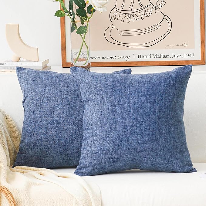 Home Brilliant Linen Decorative Pillow Cover Burlap Denim Throw Pillow Covers for Couch Sofa, 22x22 inch, 55x55 cm, Navy Blue