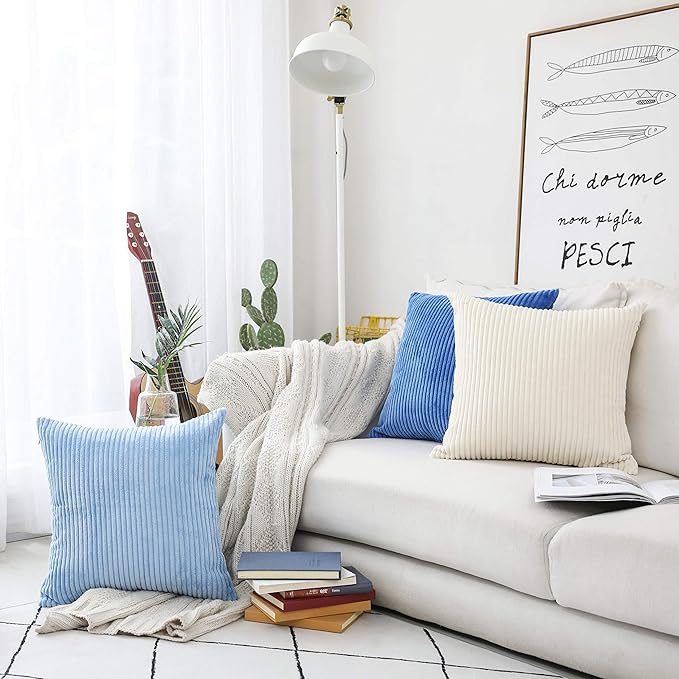 Home Brilliant 2 Pack Super Soft Plush Corduroy Solid Textured Large Throw Euro Pillow Shams Cushion Cover for Couch Floor 26x26 Christmas Pillow Covers, for 28x28 Insert, Cream Cheese