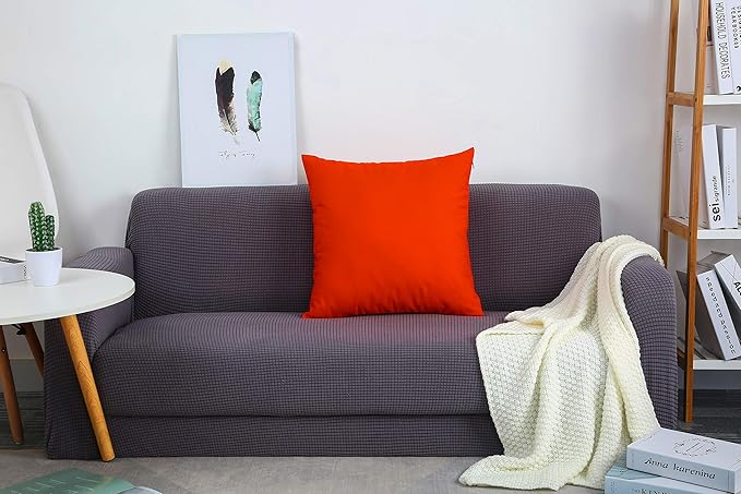 TangDepot Handmade Decorative Solid 100% Cotton Canvas Throw Pillow Covers/Pillow Shams, (28" x28" , Red Orange, 1 Count (Pack of 1))