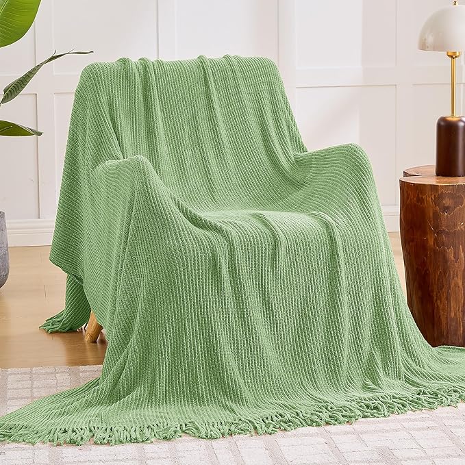 inhand Basil Throw Blanket for Couch Bed,Chunky Chenille Woven Soft Warm Christmas Blankets Gifts for Women with Tassels,Lightweight Cozy Boho Farmhouse Fall Winter Decor,50"x60",Extra Thick