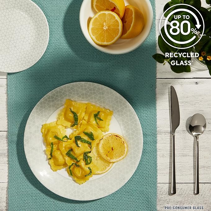 Corelle Vitrelle 18 Piece Glass Dinnerware Sets Service for 6, Triple Layer Chip & Crack Resistant Glass Plate and Bowl Sets, Knox