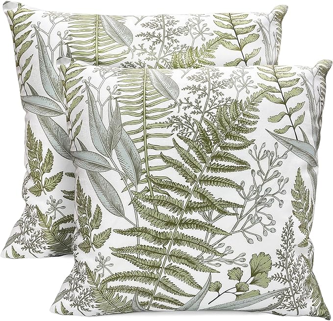 Decorative Throw Pillow Covers Set of 2 Olive Green Leaves Pillow Covers 16x16 inch Soft Short Plush Square Floral Throw Pillows,Farmhouse Outdoor Pillow Covers for Couch Bed Living Room