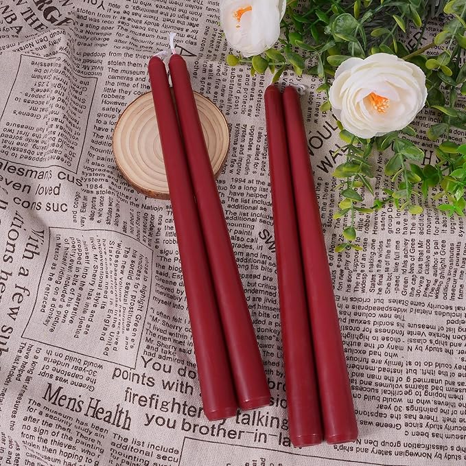 Viyffo Taper Candles 10 Inch – 12 Pack Wine, Dripless, Unscented, Smokeless – 8 Hour Burn – Tall Candlesticks for Wedding, Dinner, Holiday, Party, Home Decor