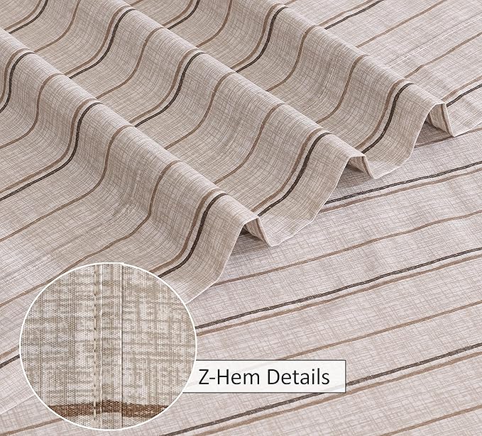 RUVANTI 100% Cotton California King Sheet Sets, 4 Pieces, Soft & Breathable Percale Weave Bedding, Deep Pocket 14", Hotel Standard, Crisp Cool Feel & Durable, Perfect Striped Sheets, Brown Stripes