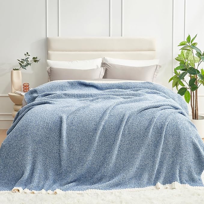 Snuggle Sac Heather Blue Bed Blanket Oversized Twin XL 66x90, Super Soft Warm Blankets for Bed, Living Room, Luxurious Microfiber Blanket Dupes, Heather Blue, 66x90