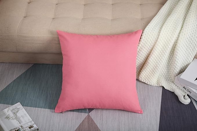 TangDepot Set of 2 Handmade Decorative Solid 100% Cotton Canvas Throw Pillow Covers/Cushion Covers, 45 Colors Available - (18"x18" 2 Pieces, Pink)