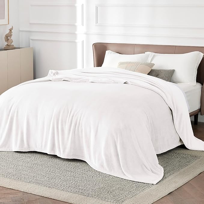 Bedsure GentleSoft Fleece Blanket California King White - Lightweight Plush Fuzzy Cozy Soft Bed Blankets, 102x96 inches
