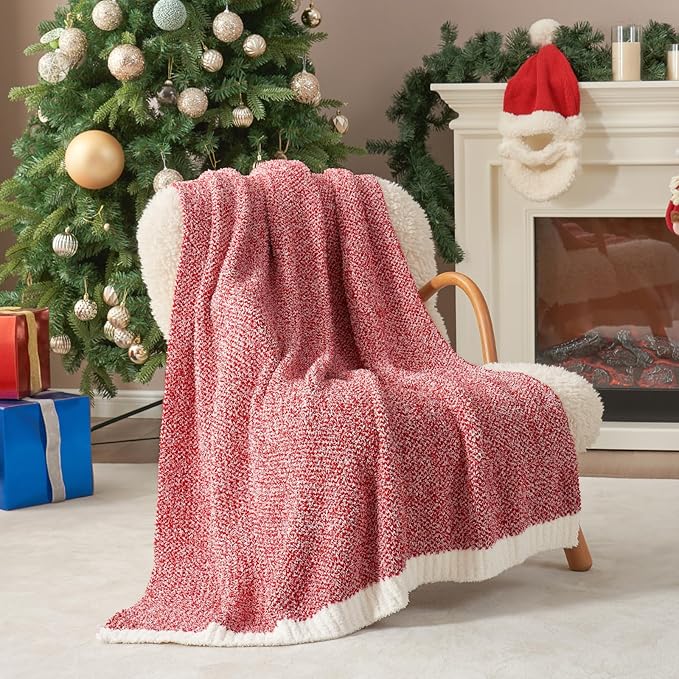 Snuggle Sac Red Throw Blanket for Couch, Super Soft Warm Christmas Red Blankets Cozy Knit Fuzzy Plush Lightweight Throws for Sofa, Bed, Camping, Heather Red, 50x60 inches