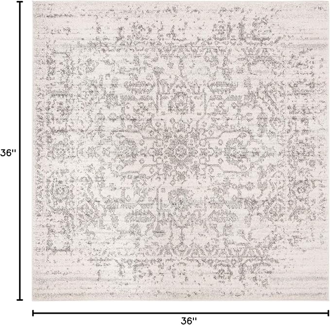 SAFAVIEH Madison Collection Area Rug - 3' Square, Silver & Ivory, Snowflake Medallion Distressed Design, Non-Shedding & Easy Care, Ideal for High Traffic Areas in Living Room, Bedroom (MAD603G)