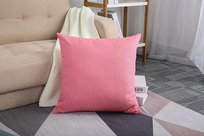 TangDepot Set of 2 Handmade Decorative Solid 100% Cotton Canvas Throw Pillow Covers/Cushion Covers, 45 Colors Available - (18"x18" 2 Pieces, Pink)