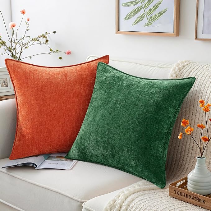 decorUhome Christmas Couch Throw Pillow Covers 12x20 Set of 2, Decorative Soft Euro Neutral Chenille Lumbar Pillow Covers with Elegant Design for Sofa Bed Living Room Home Decor, Green