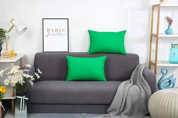 TangDepot Handmade Decorative Solid 100% Cotton Canvas Throw Pillow Covers/Pillow Shams, (12"x20", Bright Green)