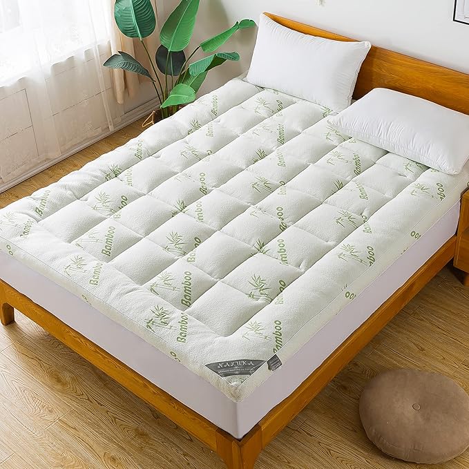 Bamboo_Viscose Mattress Topper Queen Size, Cooling Extra Thick Breathable Mattress pad, 8-21”Deep Pocket Soft Quilted Fitted Mattress Cover with Down Alternative Fill
