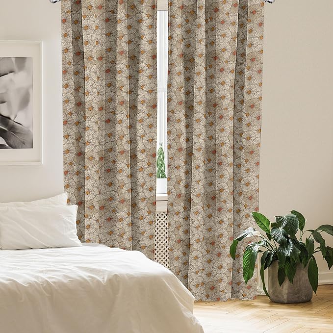 Ambesonne Vintage Window Curtains, Sketch Art Style Gerbera Daisies Abstract Flowers Autumn Garden Flourish, Lightweight Decorative Panels Set of 2 with Rod Pocket, 56" x 84", Marigold Orange